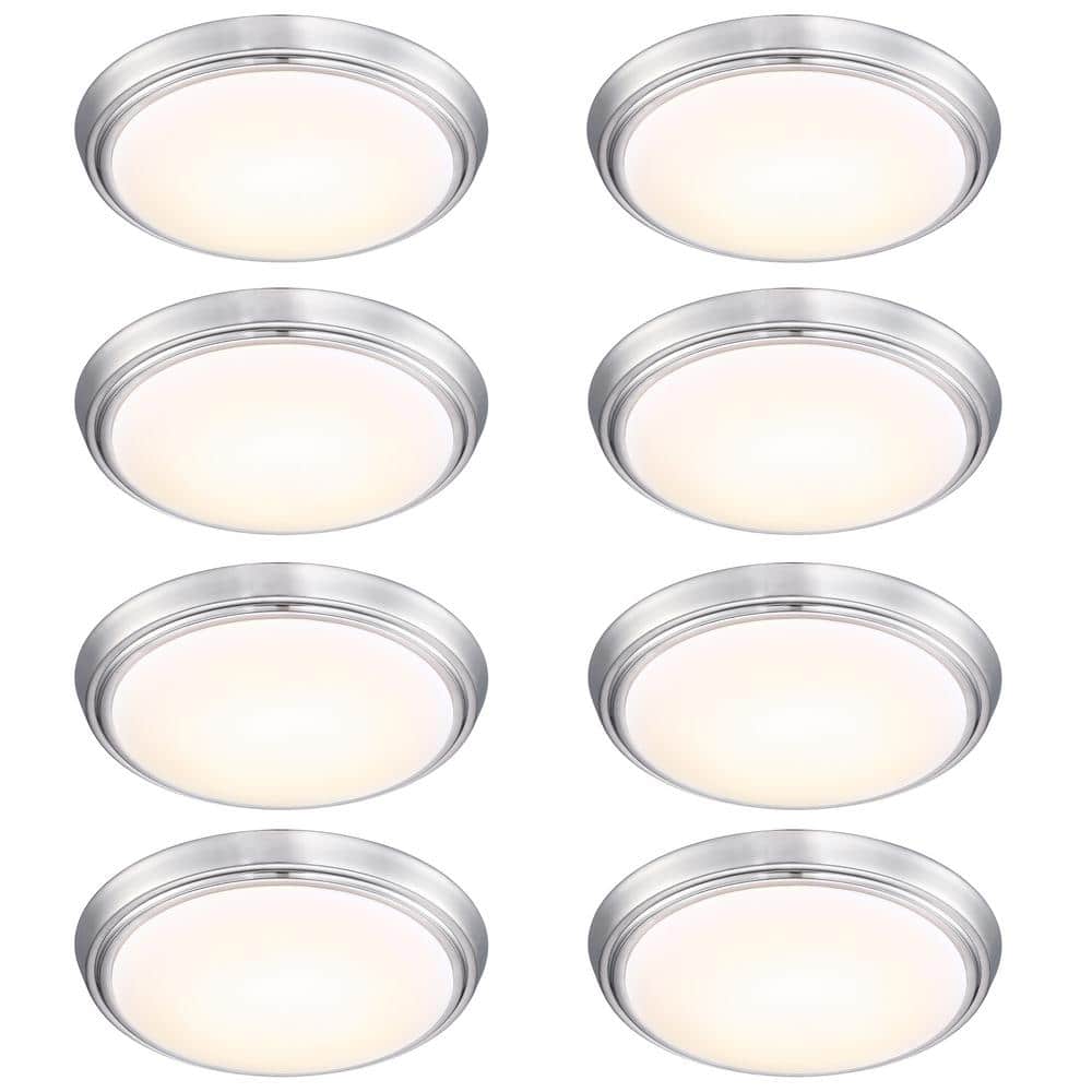 11 in. 1-Light Brushed Nickel Dimmable LED Flush Mount Ceiling Light (8-Pack in a case) - Hercitys