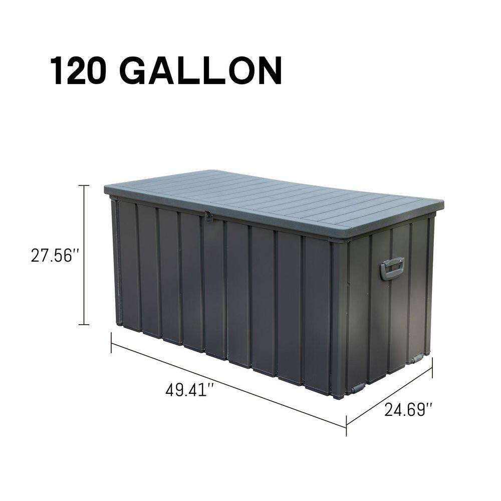 120 Gal. Dark Gray Steel Outdoor Waterproof Lockable Storage Deck Box - Hercitys