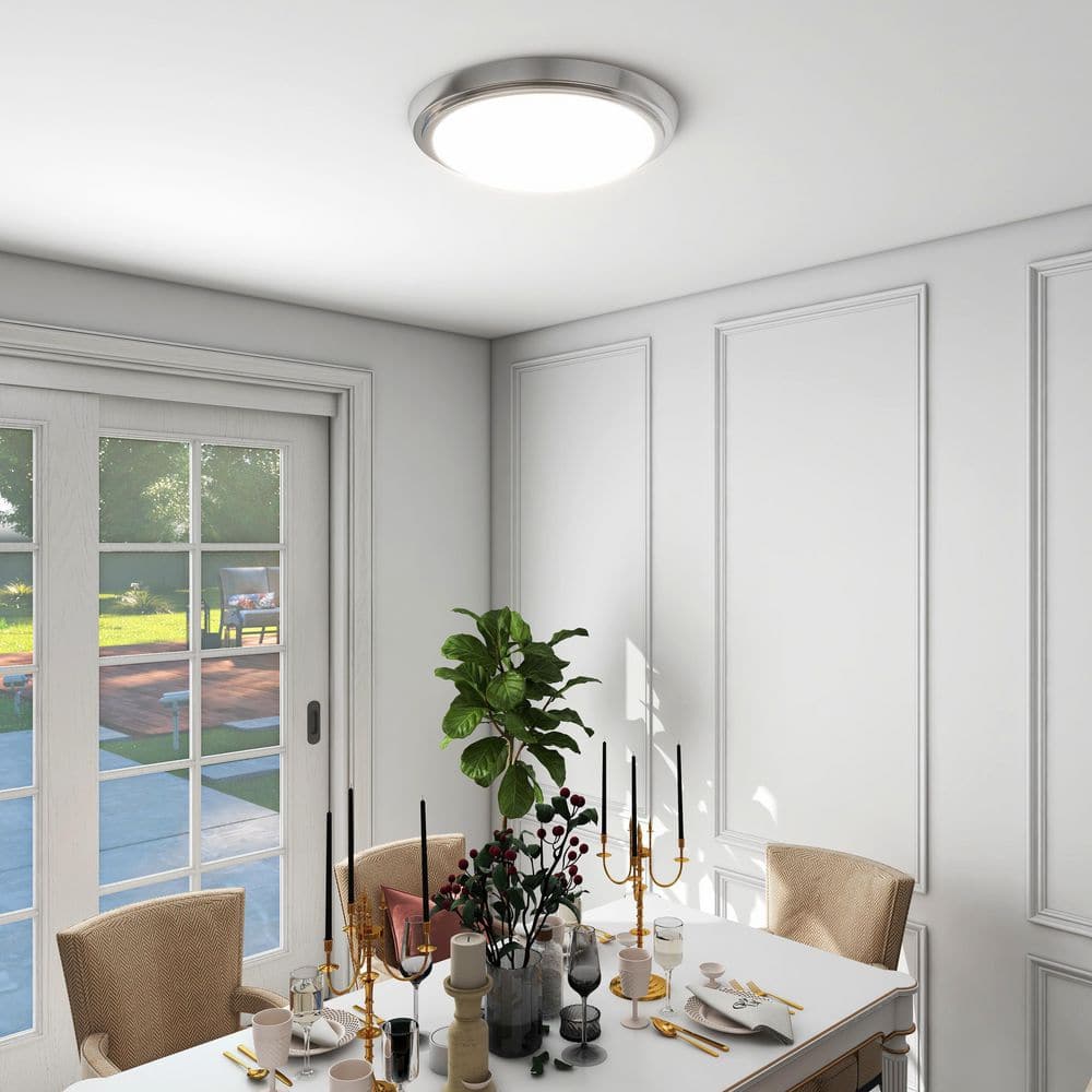 1-Light Brushed Nickel Selectable LED Flush Mount Ceiling Light - Hercitys