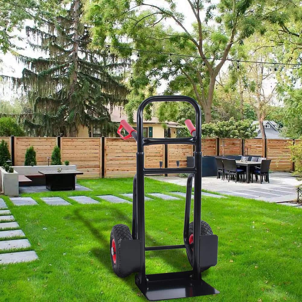 1.5 cu. ft. Metal Garden Cart, 2-Large and 2-Small Wheels, 10 in. Rubber Wheels, Black - Hercitys