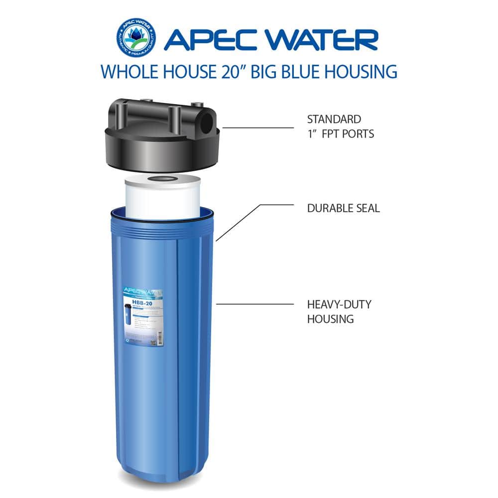 20 in. Big Blue Whole House Water Filter Housing 1 in. Inlet/Outlet - Hercitys