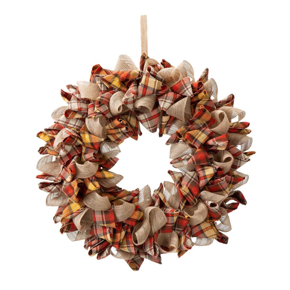 18.5 in. Artificial Dia Fall Fabric Plaid Wreath - Hercitys