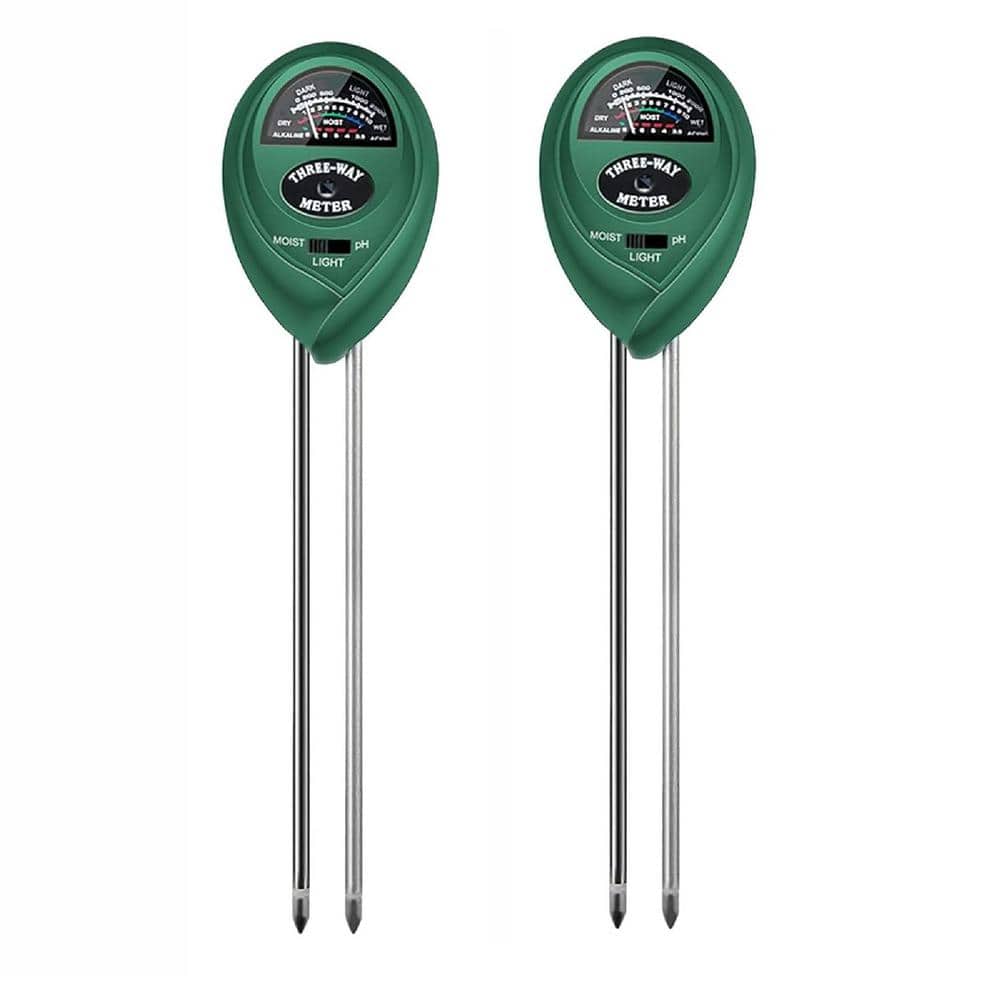 3 in. Soil Tester, Plant Moisture Meter Light and PH Tester for Home, Garden, Lawn, Farm Use, Green Finish (2-Pack) - Hercitys