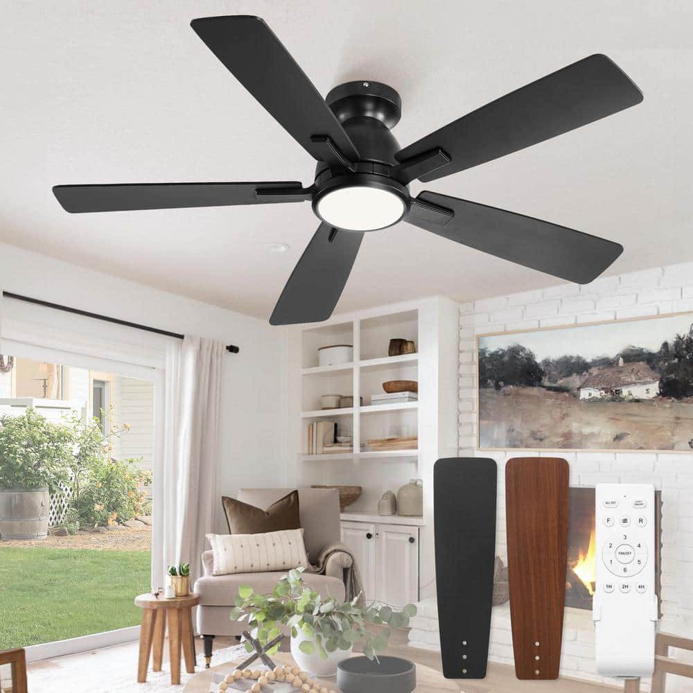 46 in. Indoor Black Modern Low Profile 3-Colors LED 6-Speed Ceiling Fan with Light Kit and Remote Control - Hercitys