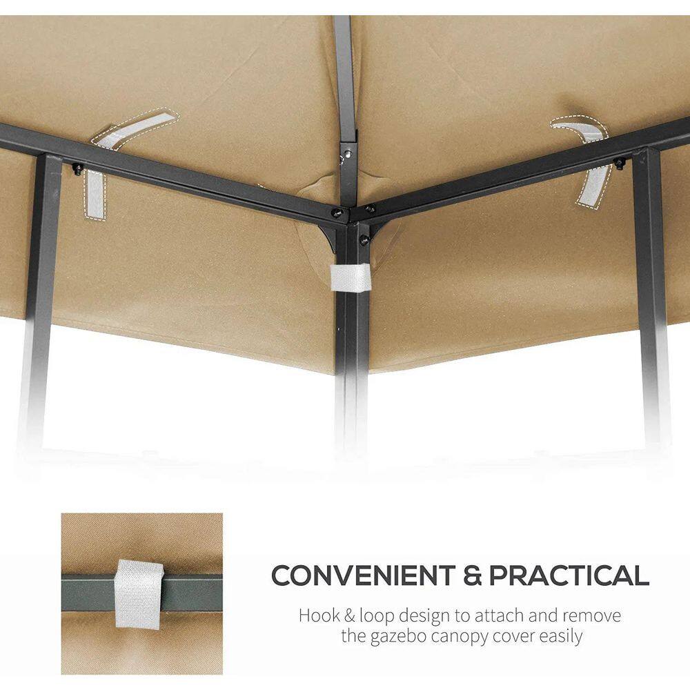 10 ft. x 10 ft. Gazebo Replacement Canopy Top Cover with Double-Tier Roof, Drainage Holes and Mosquito Net, Khaki - Hercitys