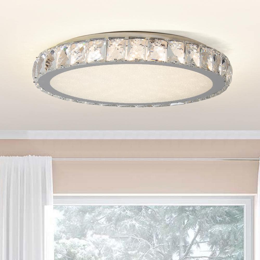 19.7 in. 45W Chrome Integrated LED Crystal Flush Mount Ceiling Light Fixture Dimmable Modern Round Close to Ceiling Lamp - Hercitys