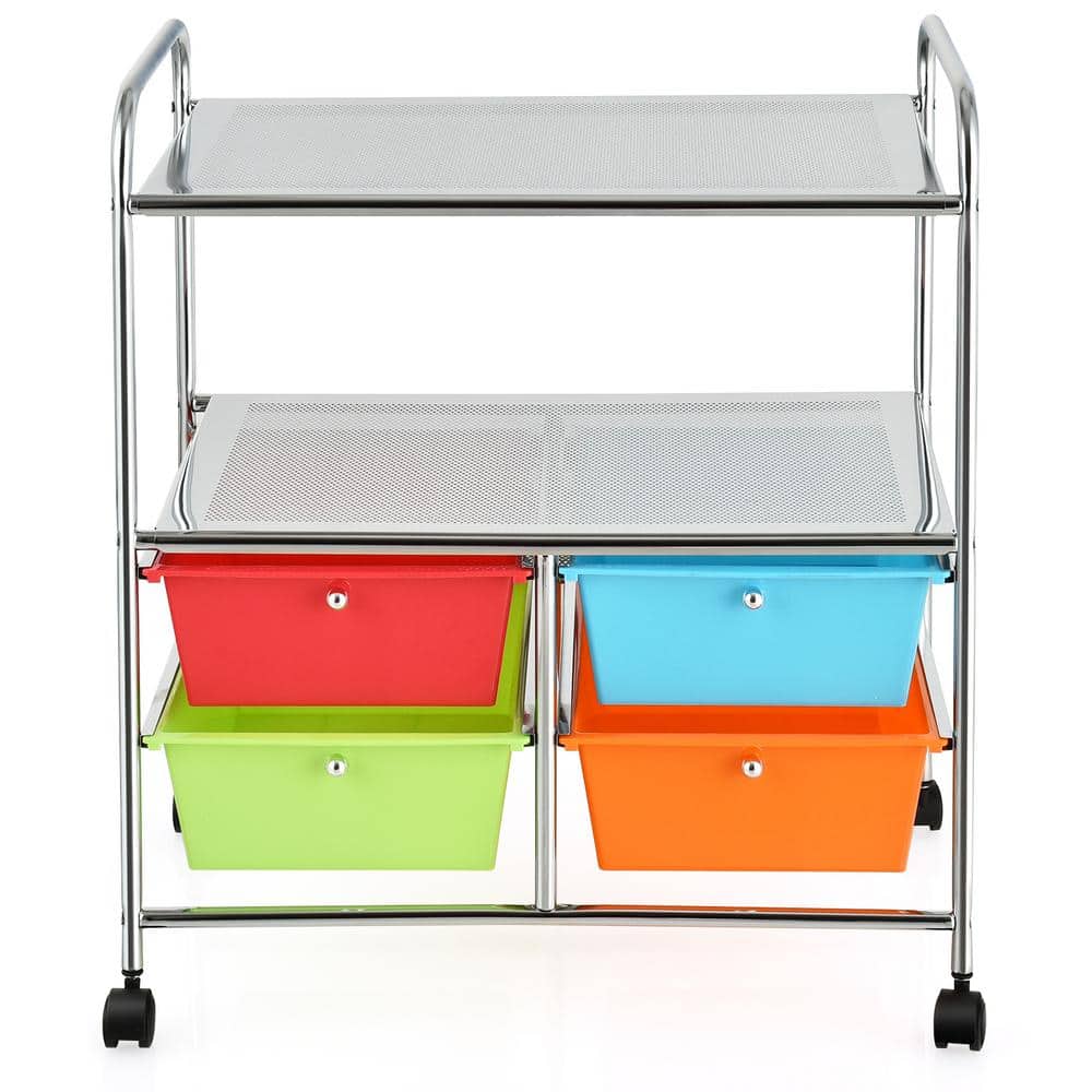 4-Drawer Plastic Rolling Storage Cart Metal Rack Organizer Shelf with Wheels Multicolor - Hercitys