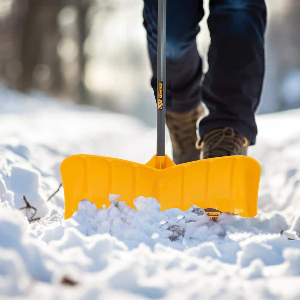 41.25 in. Handle Steel Snow Shovel and 26 in. Plastic Blade Versa Grip Combo and Pusher with Steel Strips - Hercitys