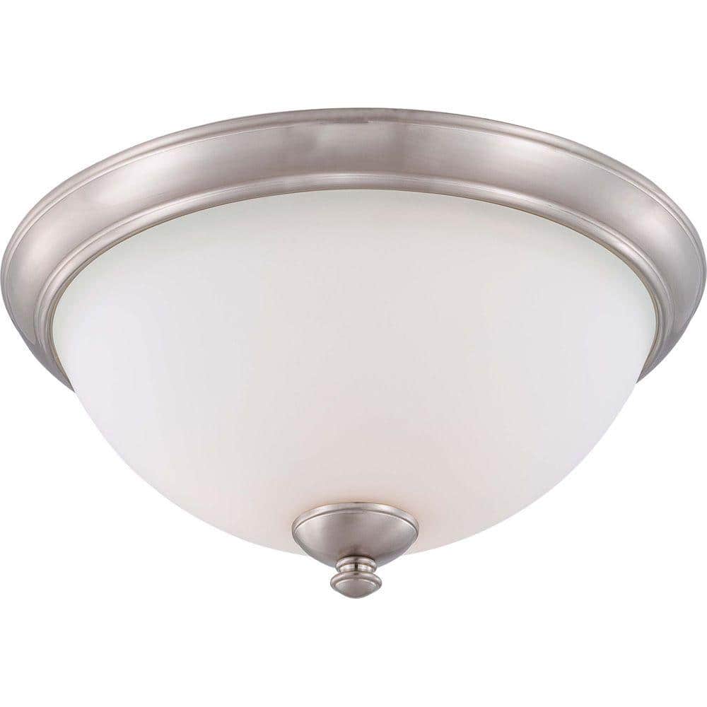 3-Light Flush Mount Brushed Nickel Fixture with Frosted Glass Shade - Hercitys