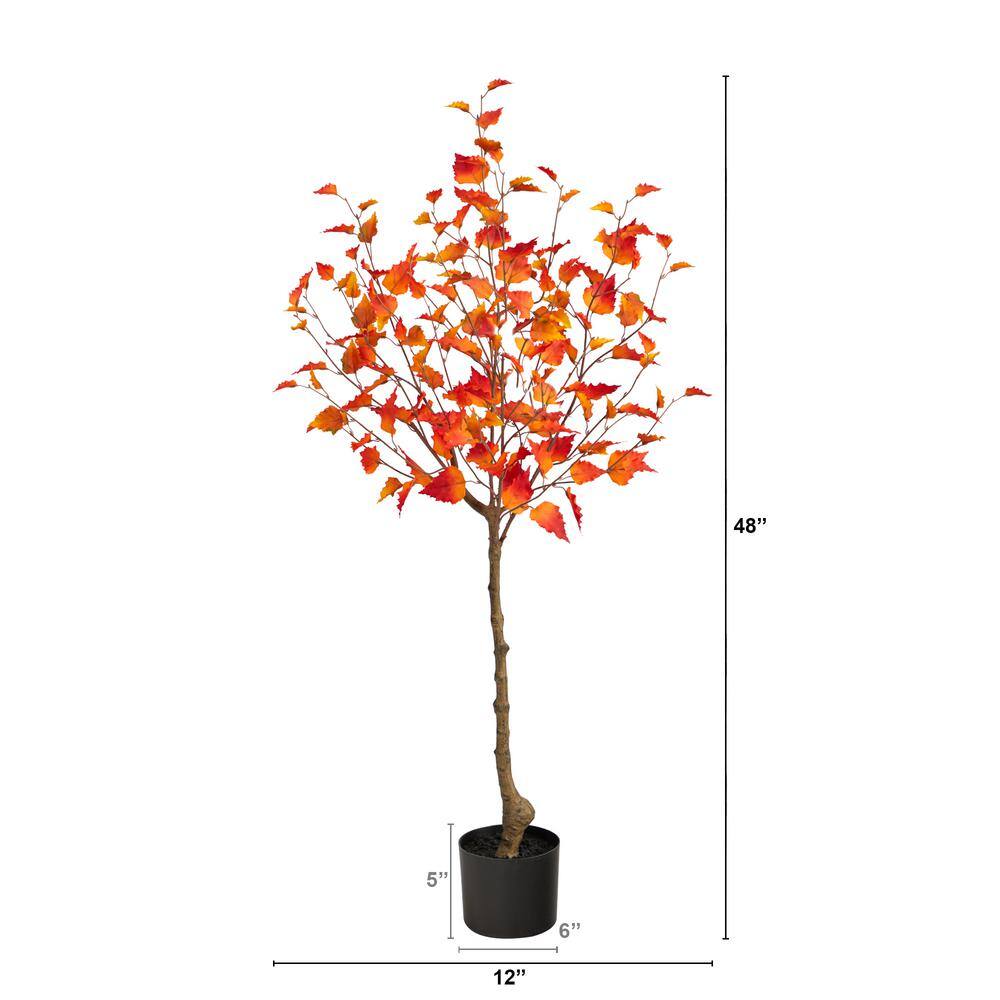 4 ft. Orange Fall Birch Artificial Autumn Tree - Hercitys