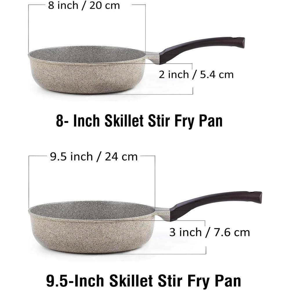 2-Piece Cast Aluminum Ceramic Nonstick Frying Pan Set in Marble - Hercitys