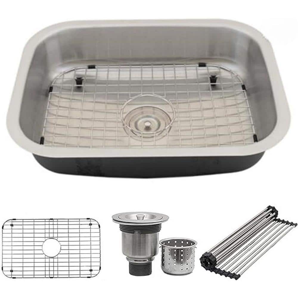 23 in. Undermount Single Bowl 18 Gauge Stainless Steel ADA Kitchen Sink with Accessories - Hercitys