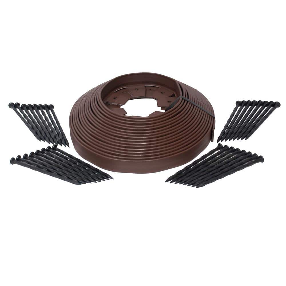50 ft. L x 1.7 in. H Commercial Grade Brown Plastic No-Dig Edging Kit - Hercitys