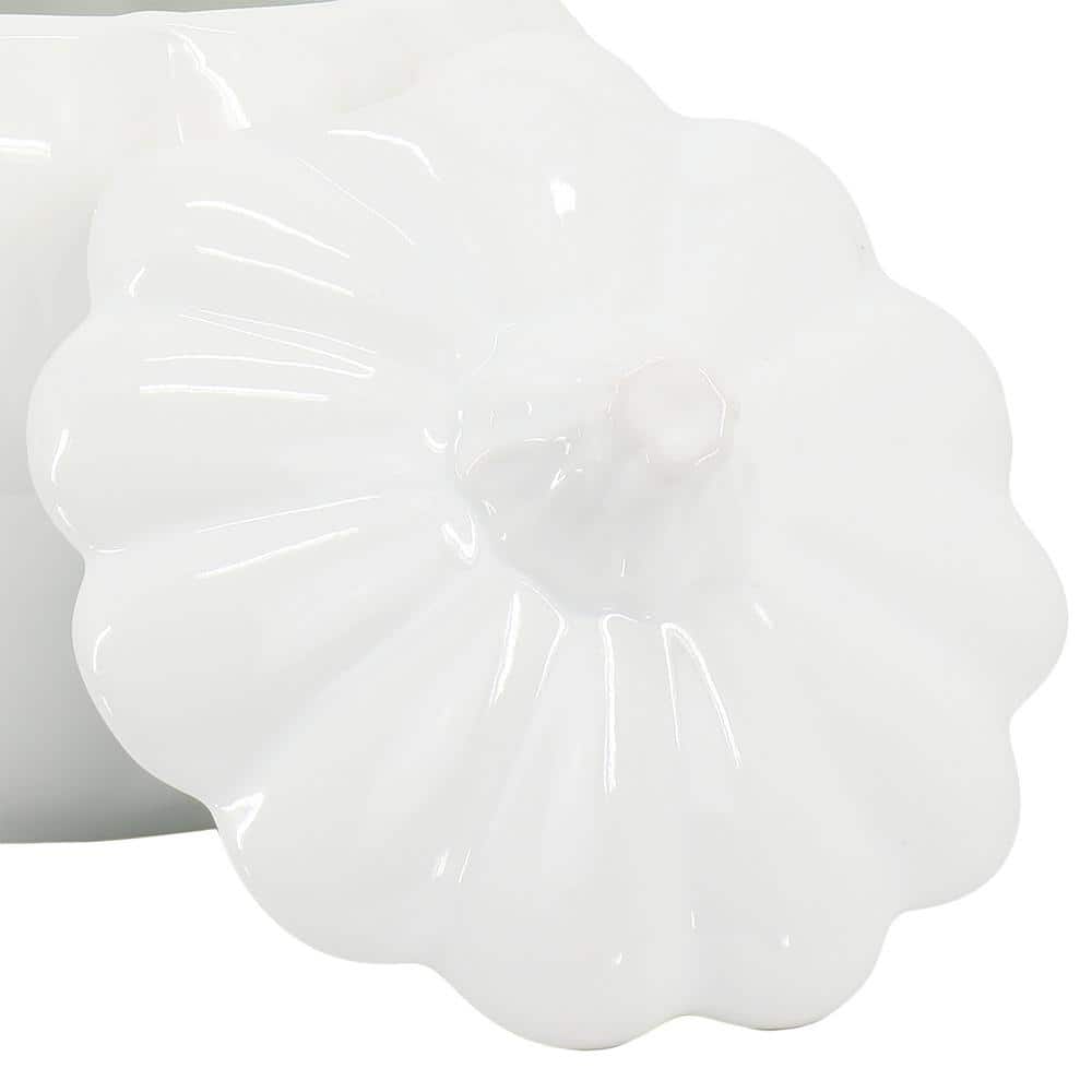 10.6 in. 160 fl. oz. White Ceramic Pumpkin Soup Tureen Serving Bowl with Lid and Ladle - Hercitys
