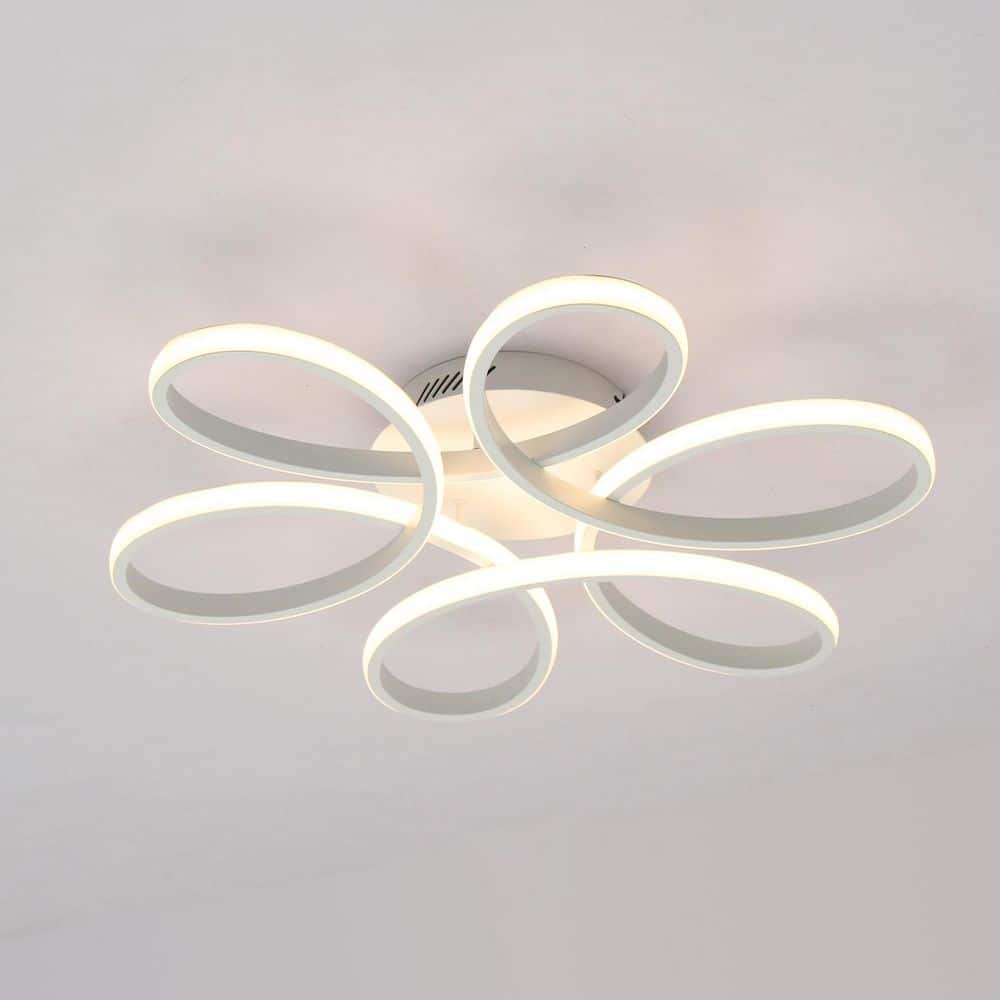 23.2 in. Modern Flower White Triac Dimmable LED Semi-Flush Mount for Dining Room Bedroom - Hercitys