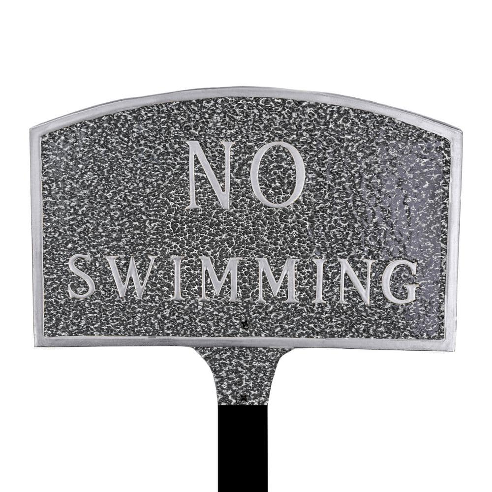 5.5 in. x 9 in. Small Arch No Swimming Statement Plaque Sign with Lawn Stake – Swedish Iron - Hercitys