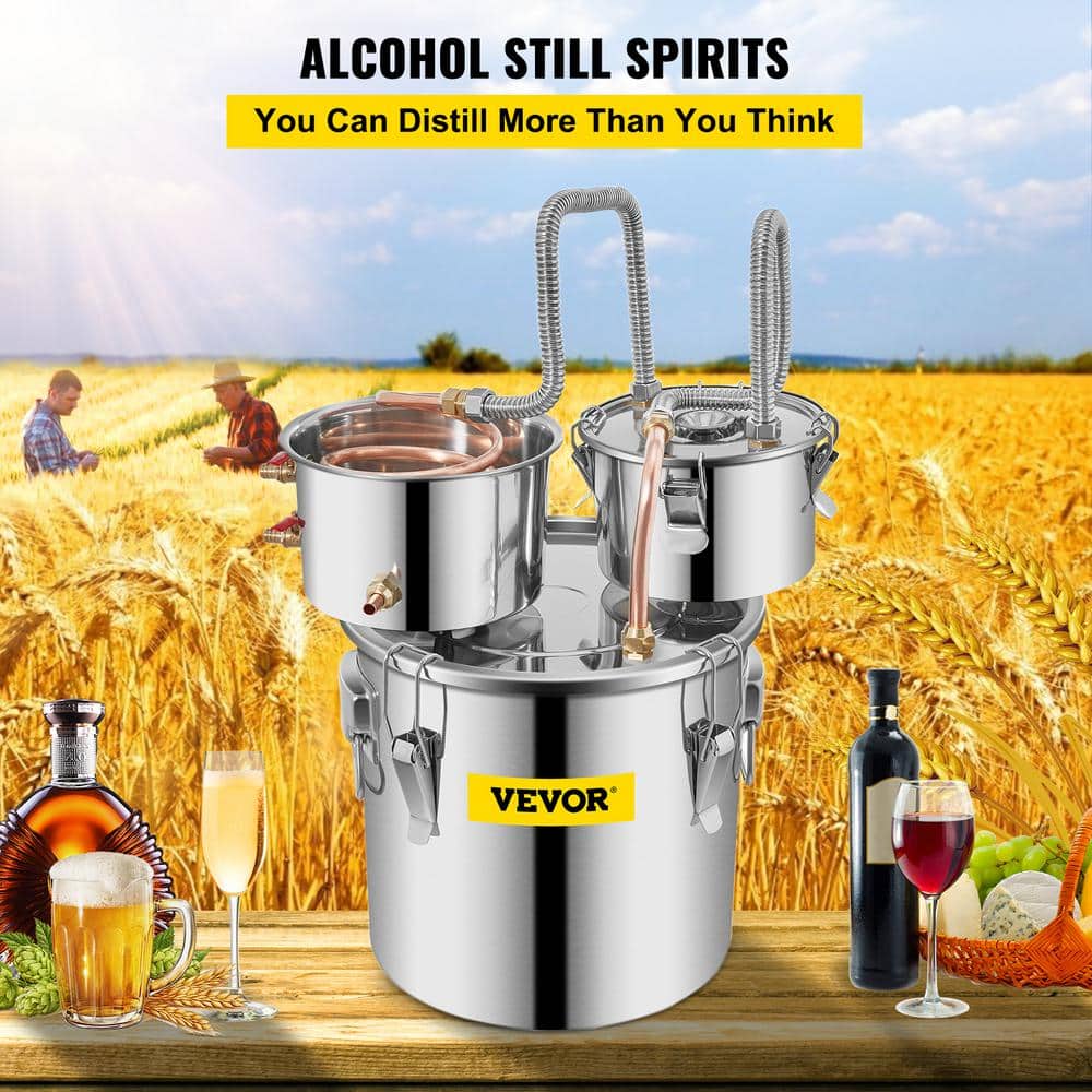 5 Gal. Alcohol Still 3 Pots Stainless Steel Home Brewing Kit with Circulating Pump & Build-in Thermometer for DIY Whisky - Hercitys