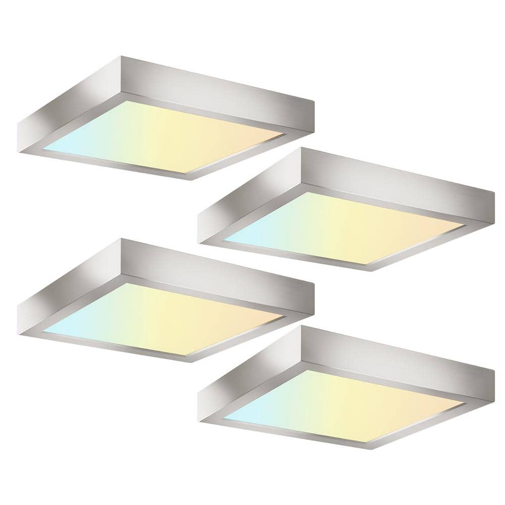 4-Pack 9 in. Brushed Nickel Selectable LED Integrated LED Flush Mount Square Downlight - Hercitys