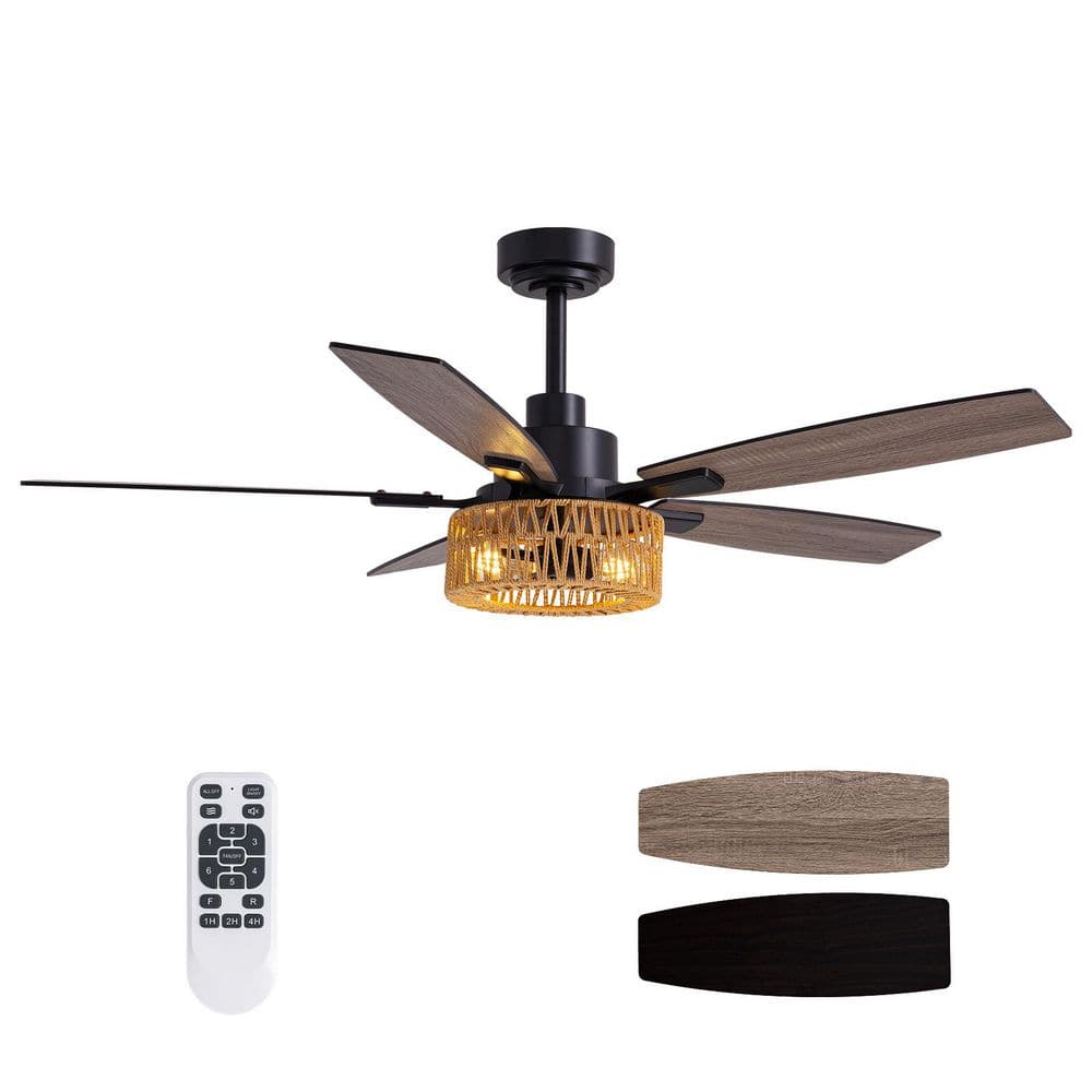 52 in. Indoor Matte Black Net Caged Ceiling Fan with Light Kit, Reversible Blades and Remote Included - Hercitys