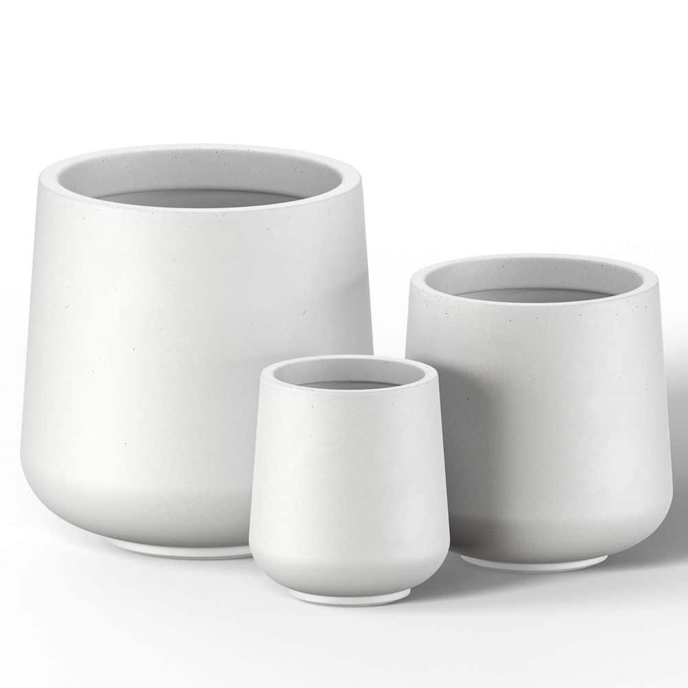 10 in. 13.5 in. 17 in. Crisp White(Enhanced Interior) Concrete Round Planter / Pot with Drainage Holes (3-Pack) - Hercitys