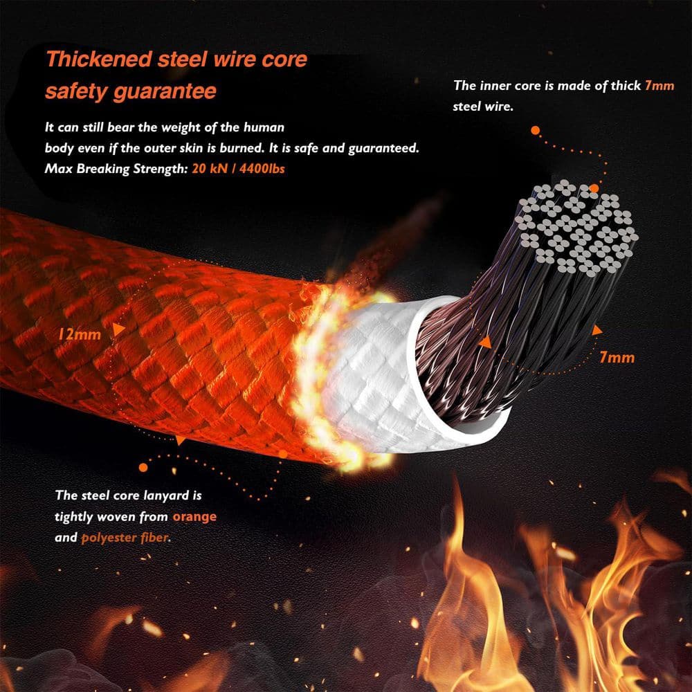 10 ft. Retractable Climbing Lifeline Tree Climbing Rope with Steel Swivel Snap Hook Triple Lock Carabiner Adjuster - Hercitys