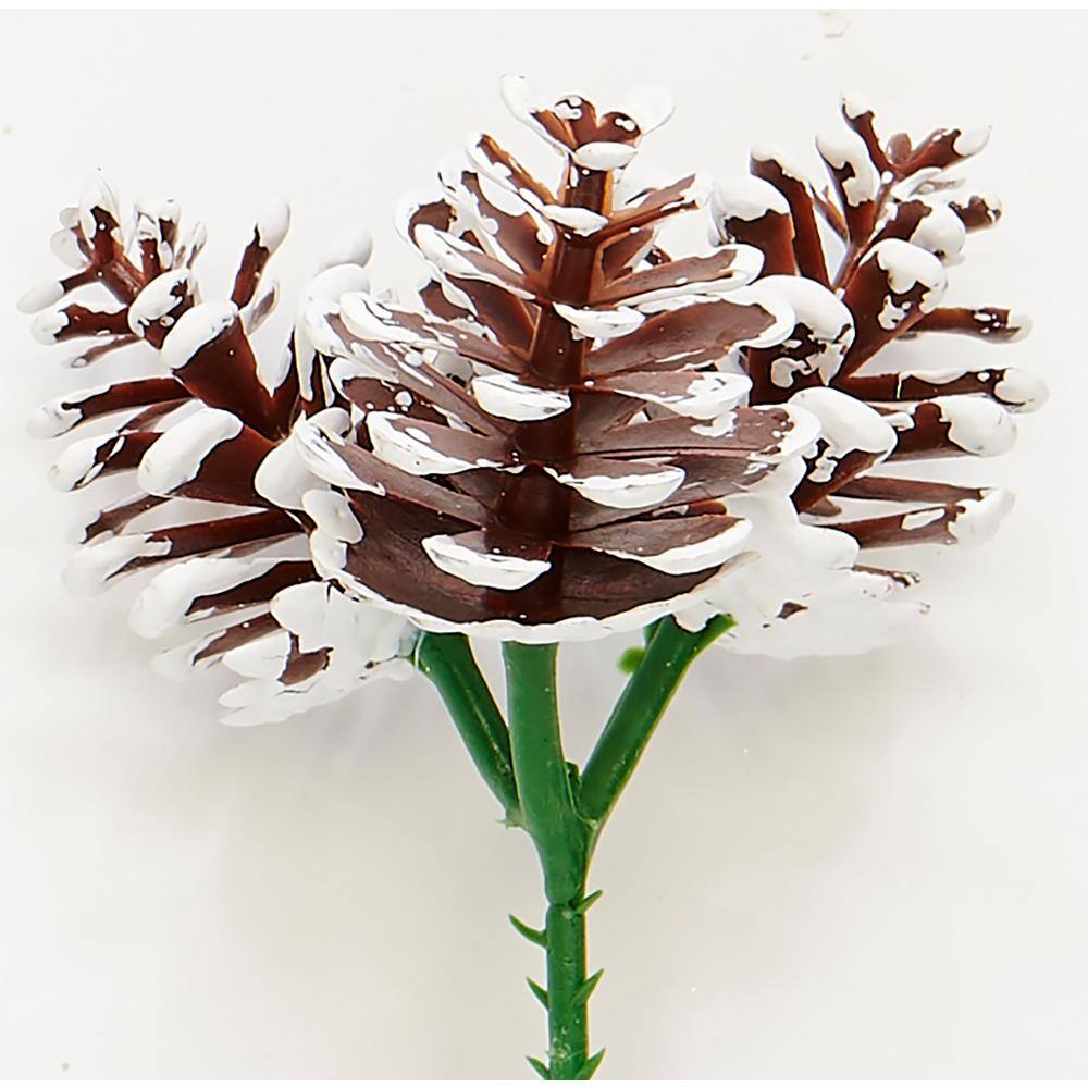 1.5 in. White Tip Plastic Pine Cone x 3 on a Christmas Wreath Pick Arrangement, Set of 24 - Hercitys