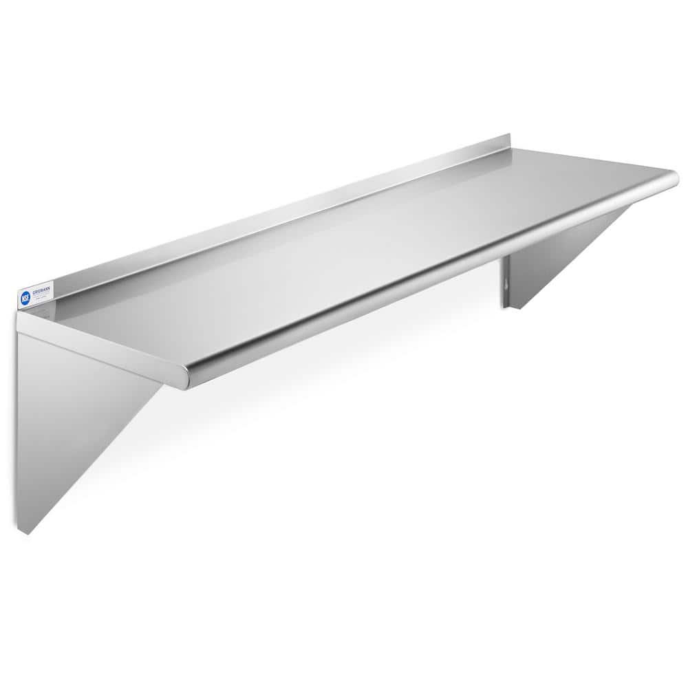 12 in. x 48 in. x 18.5 in. Stainless Steel Wall-Mount Garage Wall Shelf with Brackets - Hercitys