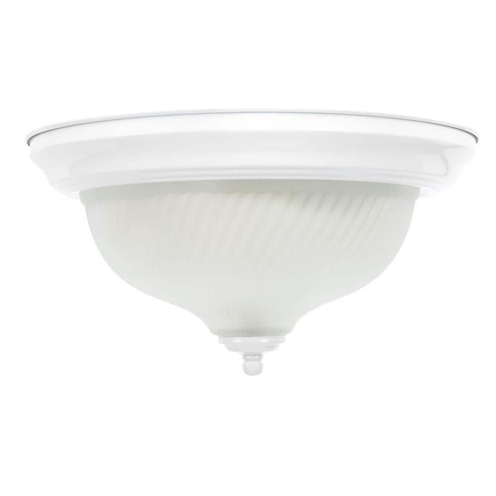 11 in. 2-Light White Flush Mount with Frosted Swirl Glass Shade - Hercitys