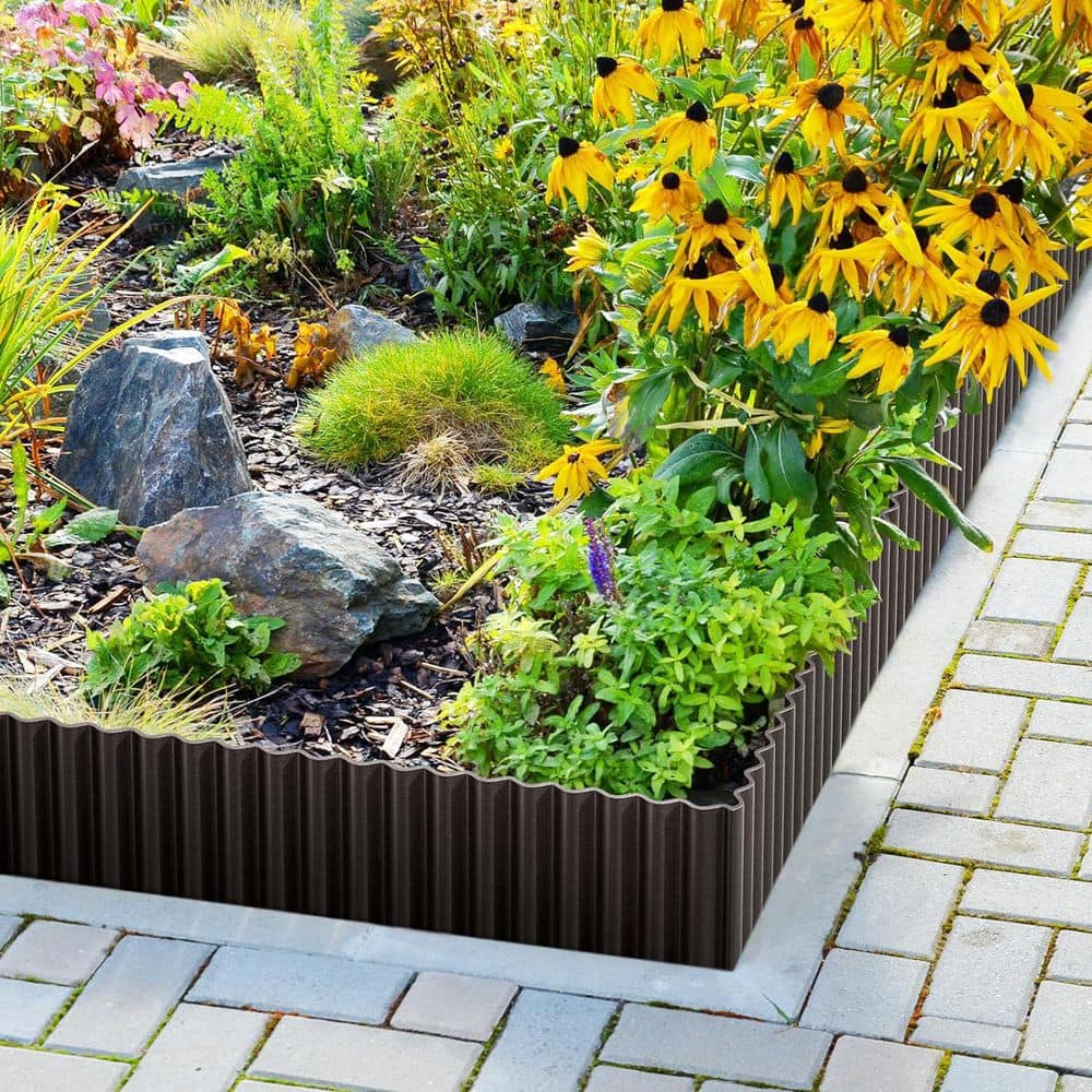 10 in. x 20 ft. Corrugated Metal Garden Edging Black Durable Hemmed Safety for Lawn Flower Bed Fence - Hercitys
