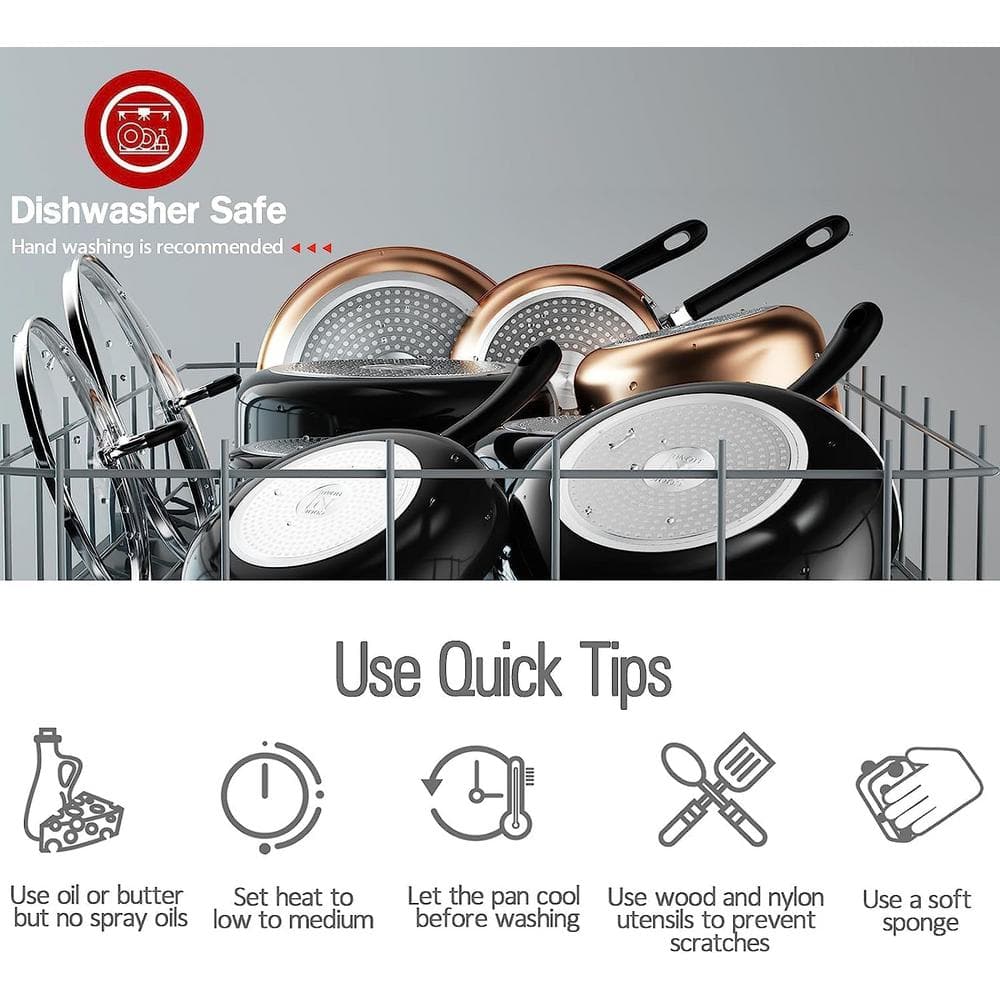 1 qt. and 2 qt. 2-Piece Black Aluminum Nonstick Saucepan with Glass Lid - Hercitys