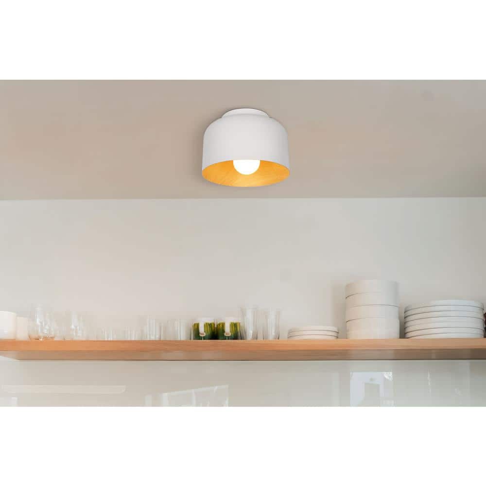 10 in. 1-Light White Modern Flush Mount with Metal Shade and No Bulbs Included - Hercitys