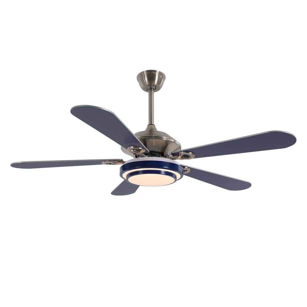 52 in. Indoor Blue and Silver Mute Ceiling Fan for Dining Room Bedroom with 3-Color Integrated LED Light and Remote - Hercitys