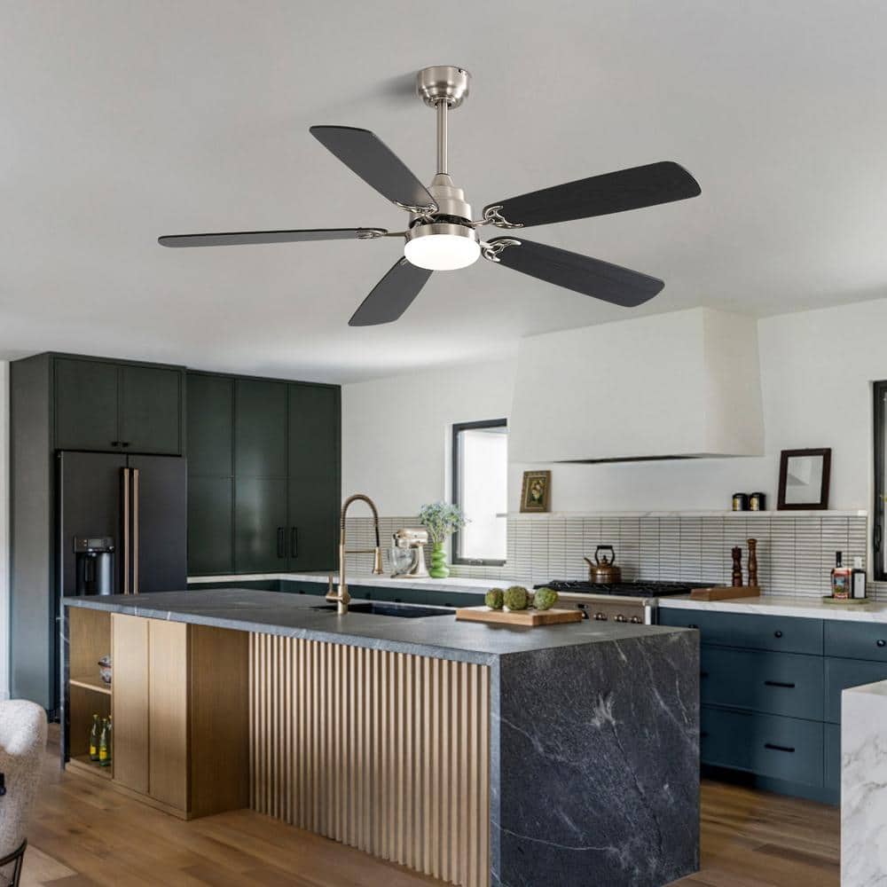 52 in. Indoor Nickel Modern 5 Blades Ceiling Fan with White Integrated LED with Remote Included and DC Motor - Hercitys