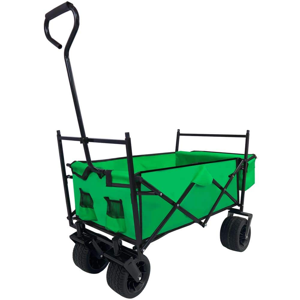 3.5 cu. ft. Steel Wagon Cart 176 lbs. Load Collapsible Cart Portable Foldable Outdoor Utility Garden Cart, Green - Hercitys