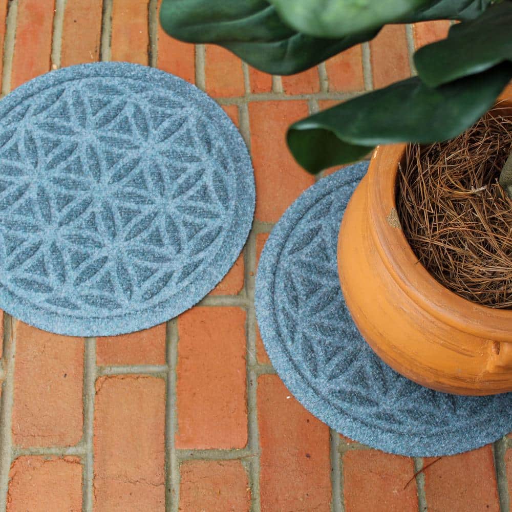 “Waterhog Flower of Life Bluestone 17 in. x 17 in. Polyester Rubber Indoor/Outdoor Plant Trivet Floor Mat (Set of 2)” - Hercitys