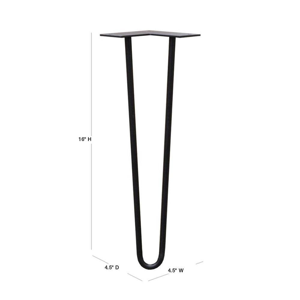 16 in. Black Steel 2-Rod Hairpin Leg (4-Pack) - Hercitys
