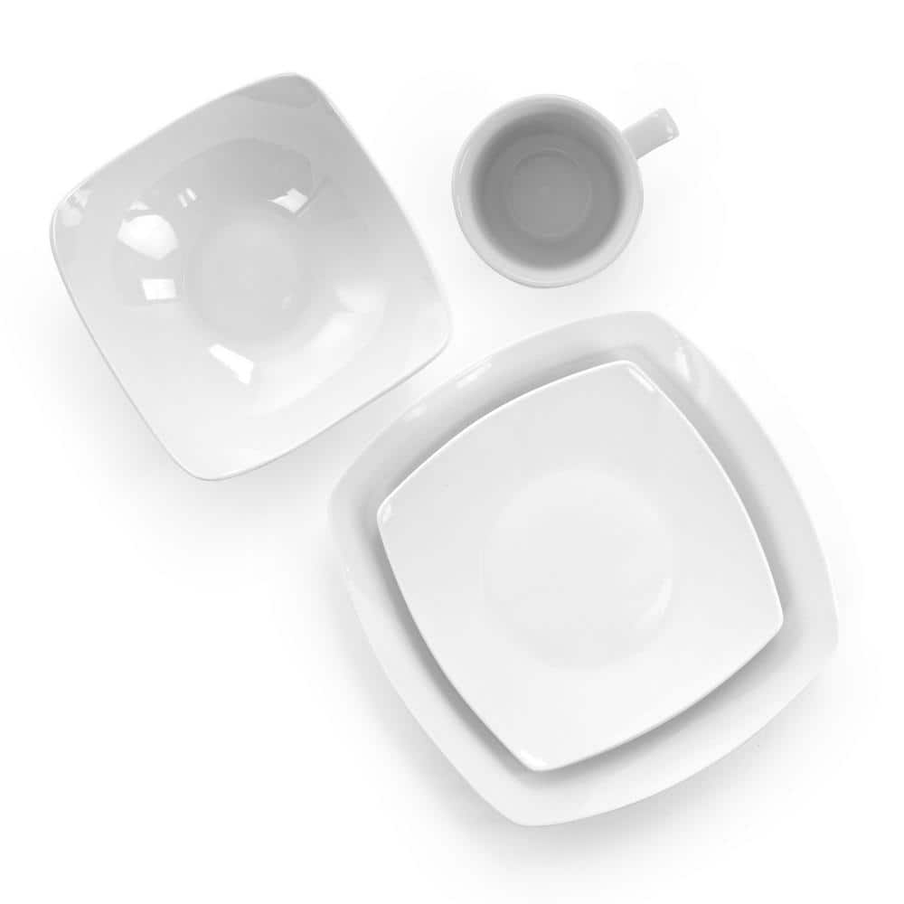 16-Piece Hayes White Square Porcelain Dinnerware Set (Service Set for 4) - Hercitys