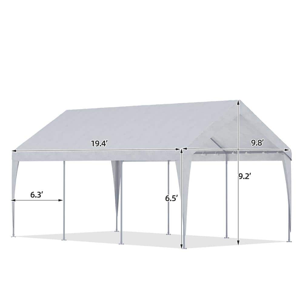 10 ft. W x 20 ft. D Heavy Duty Carport, Rainproof and UV Protected Shelter Cover, Outdoor Portable Garage for Car, White - Hercitys