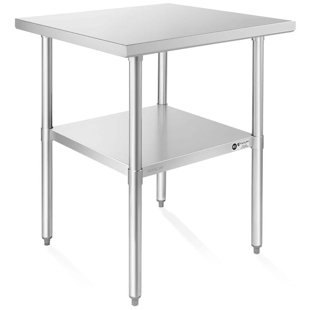 24 in. x 24 in. Stainless Steel Kitchen Prep Table with Bottom Shelf - Hercitys