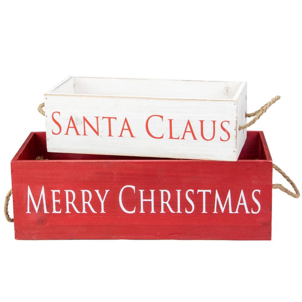 12 in. to 13.75 in. Red and White Wood Organizer Boxes Christmas Decorations (Set of 2) - Hercitys