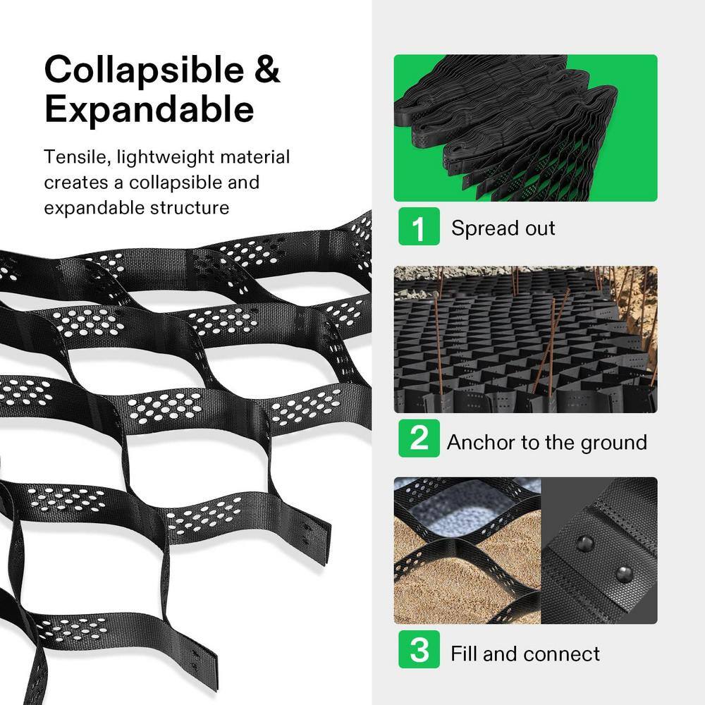 108 in. x 204 in. Rectangular 3 in. Depth Plastic HDPE Geo Cell Ground Grid Paver (1885 lbs./sq. ft.） - Hercitys