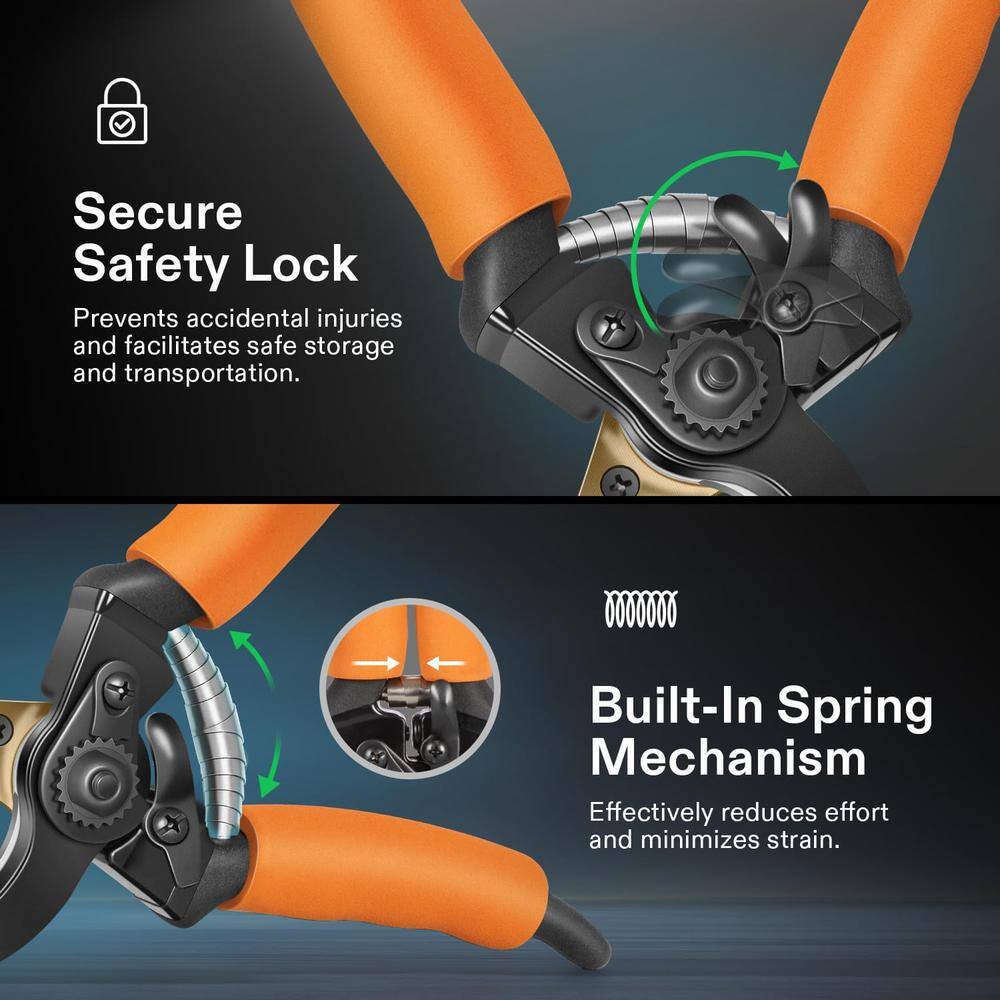 1.6 in. Pruning Shears with Bypass 3/4 in. Cut Capacity SK5 Blades, Cushion-Covered Handle and Safety Lock - Hercitys