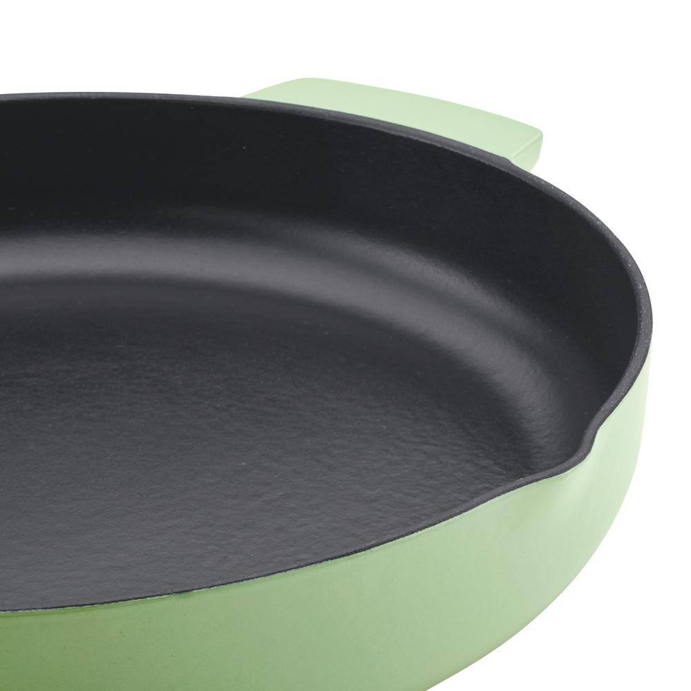 12 in. Enameled Cast Iron Cast Iron Frying Pan in Pistachio - Hercitys
