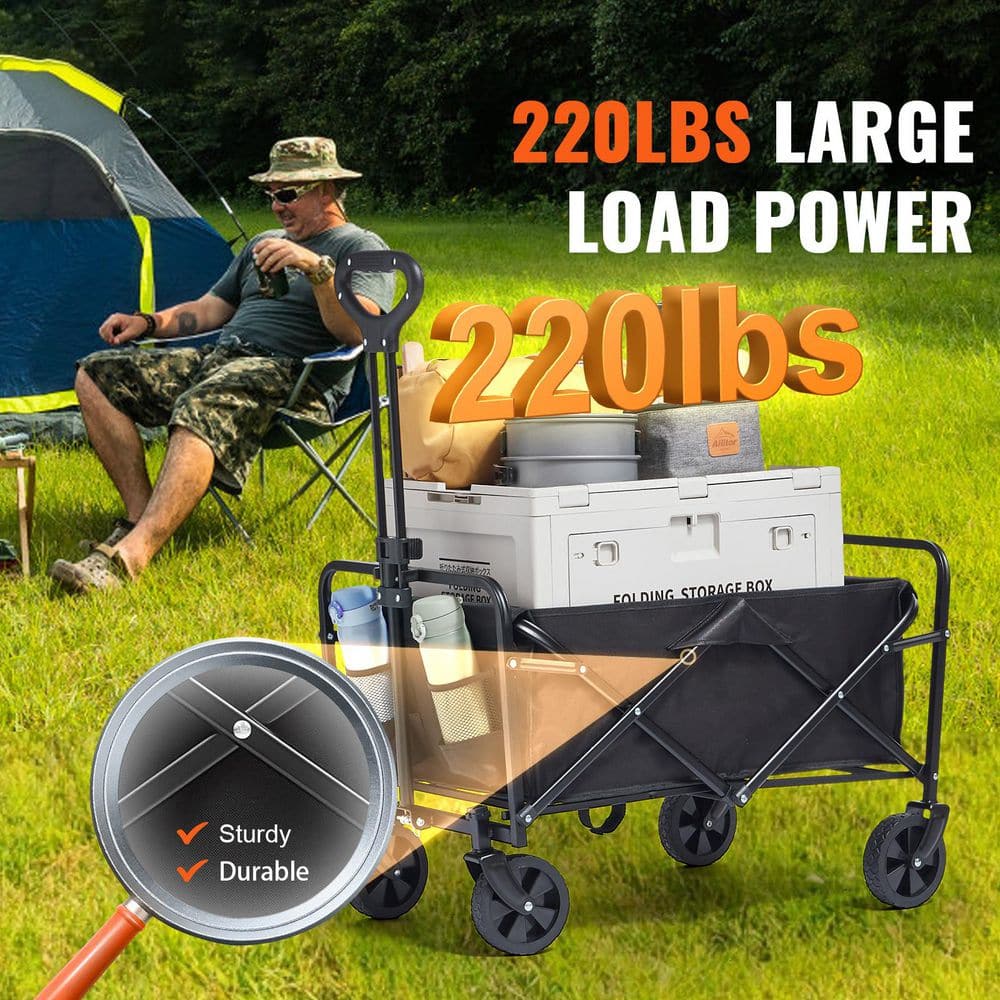 2 cu. ft. Steel Garden Cart Collapsible Folding Wagon, Beach Wagon Cart with All-Terrain 5 in. Wheels Heavy-Duty Folding - Hercitys