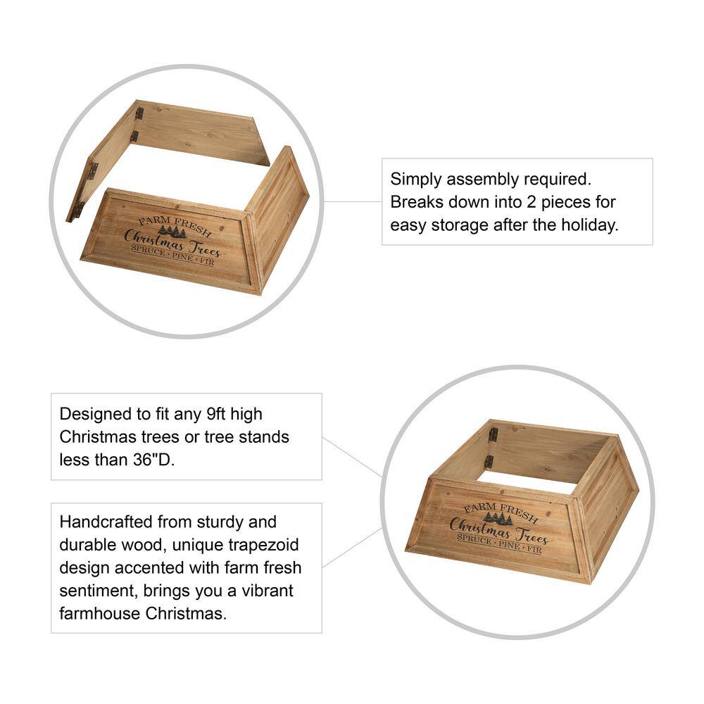 10.67 in. H Natural Wooden Trapezoid Farm Fresh Brown Christmas Trees Tree Collar (KD) - Hercitys