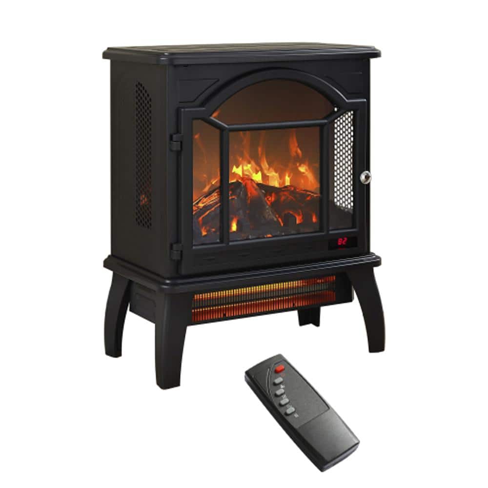 18 in. 400 sq. ft. 3D Flame Electric Infrared Quartz Fireplace Stove in Black with Remote Control - Hercitys
