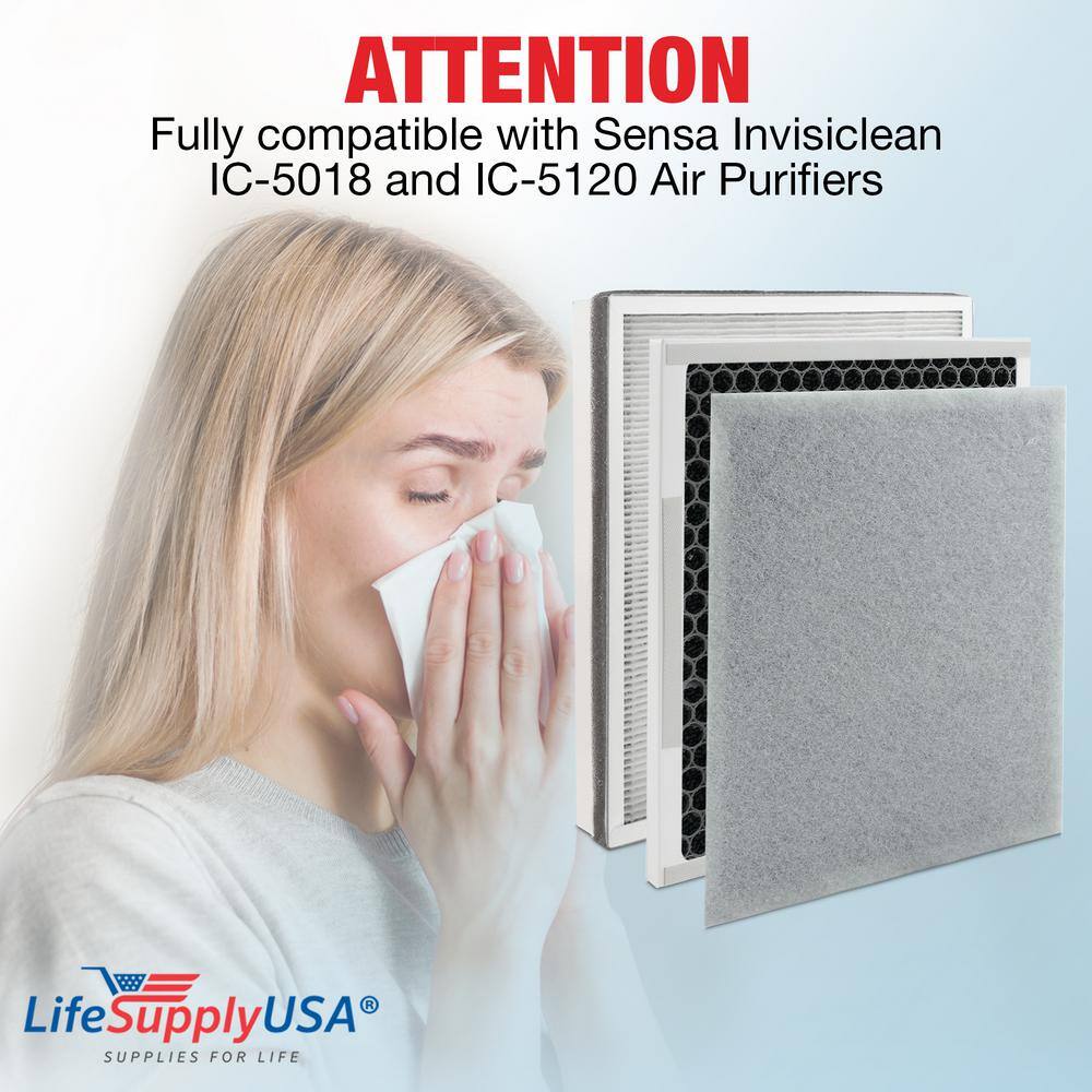 3-in-1 True HEPA Replacement Filter Plus Pre-Filter Plus Carbon Filter Compatible Sensa InvisiClean IC-5018 and IC-5120 - Hercitys