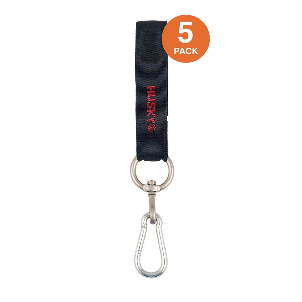 24 in. Heavy-Duty Hanging Carabiner Strap Zinc-Plated Steel with Quick-Release Hook and Loop Fastening in Black (5-Pack) - Hercitys