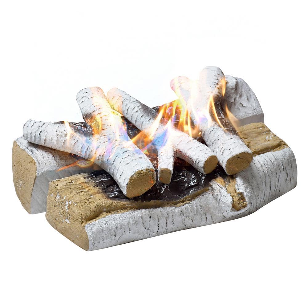 15.5 in. Vented Decorative Ceramic Birch Wood Gas Fireplace Logs for Indoor/Outdoor Fireplaces and Fire Pits(5-Piece) - Hercitys