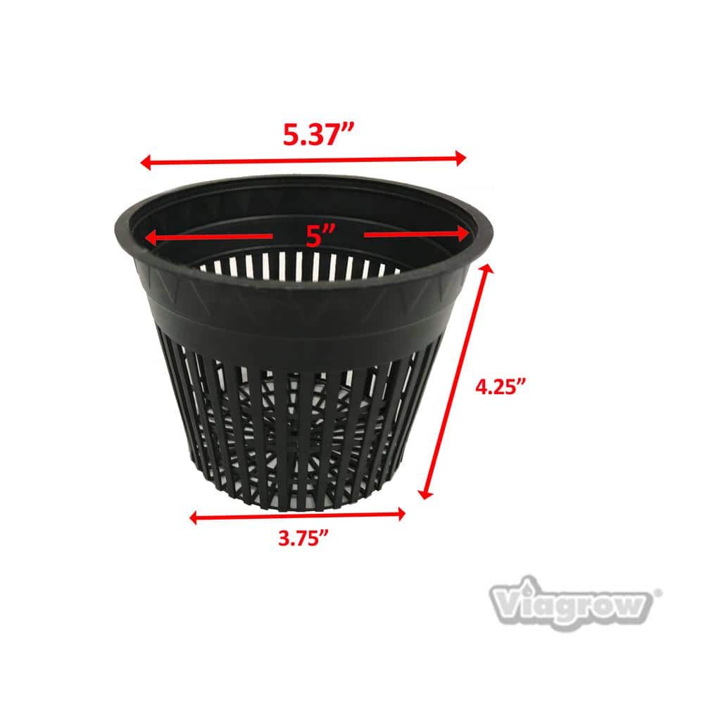 5 in. Black Round Cup with Slotted Black Plastic Mesh Net Pot (25-pack) - Hercitys